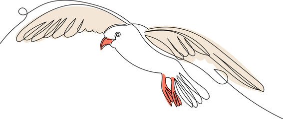 seagull flying continuous line drawing on white background vector