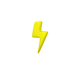 3d illustration. cartoon bolt lighting  thunder icon, symbol of energy, danger and power, Modern trendy design in plasticine, polymer clay, clay doh, play doh texture sign symbol.