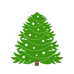 Green Christmas tree with white ornaments. PNG illustration