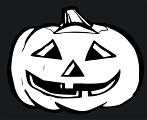Halloween Coloring pages, Scary pumpkin drawing on black and white background, Vector illustration, Pumpkin Poster Design