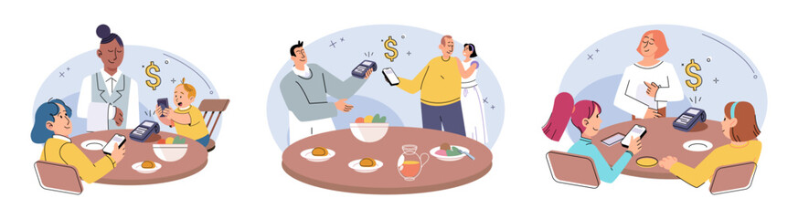 Cashless payment. Vector illustration. Cashless payments eliminate hassle of carrying and handling physical coins and notes NFC technology enables tap-and-go payments without need for physical contact