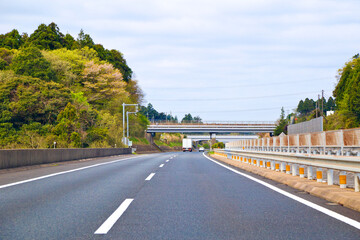Kanto Road Trip : The rural road on Itako expressway in Kanto region. - obrazy, fototapety, plakaty