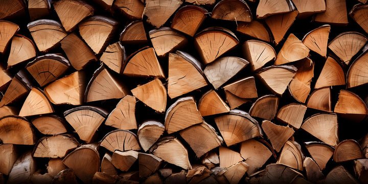 stacked loggs of fire wood texture background. Dry chopped firewood logs. Wooden pile texture. Log background.
