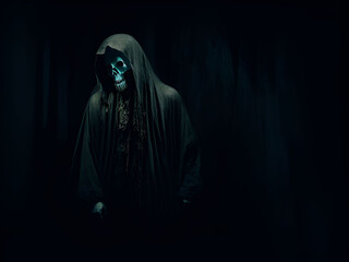Ghost in dark mysterious background. Generative ai