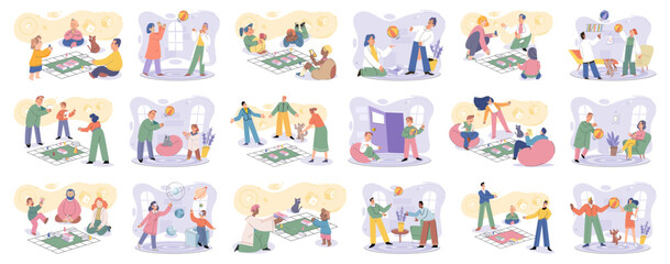 Game together. Family fun. Friendship time. Vector illustration. Playing games with friends strengthens bond and creates cherished memories Family game nights provide much-needed escape from daily