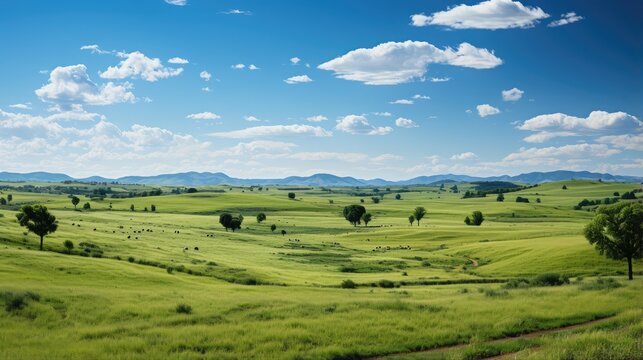panorama of beautiful green countryside with clear sky