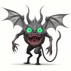 Fototapeta premium Monstrous demon with horns and wings. Isolated on white background. Generative AI.