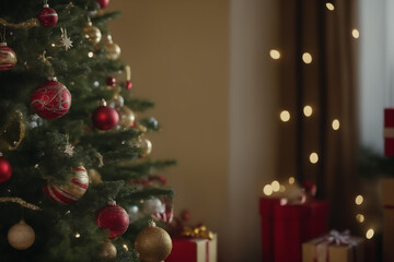 Fototapeta na wymiar Capturing Holiday Bliss: A Gift Box and the Tree's Festive Glow