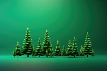 Obraz premium A group of green Christmas trees on a green background