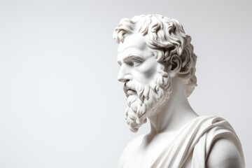 Fototapeta na wymiar White greek statue of Demosthenes on white background with copy space.