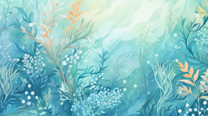 Fototapeta na wymiar simple watercolors sea theme waves soft soft color light blue cartoon drawing