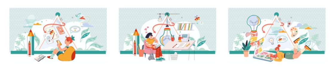 Online art course for young artist on screen of mobile phone. Art workshop, distance lesson, education with digital gadget, creative ideas, online learning set. Girl with smartphone or tablet pc