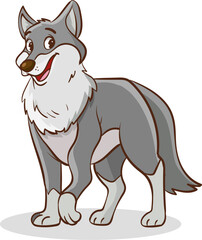 Illustration of a wolf standing on isolated white background done in cartoon style.