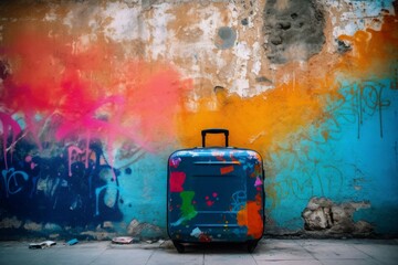 Suitcase wall colorful. Generate Ai