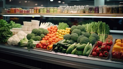 Obraz premium Supermarket shelves with vegetables