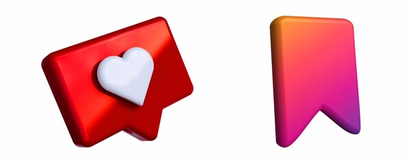 3d social media icon set. Love, Like and save.