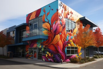 Office Building With A Vibrant Mural, Generative AI 