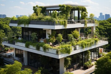 Office Building With A Rooftop Garden, Generative AI