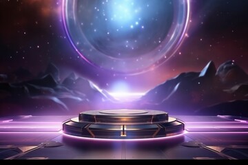 Abstract technology hud interface hologram elements neon lights, circle percent vitality innovation on hi tech future design. Generative AI