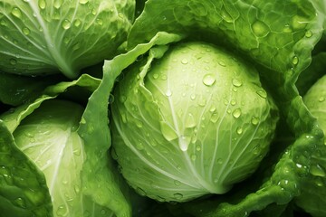 Head of Cabbage with Water drops Background