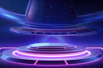 Abstract technology hud interface hologram elements neon lights, circle percent vitality innovation on hi tech future design. Generative AI