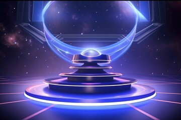 Abstract technology hud interface hologram elements neon lights, circle percent vitality innovation on hi tech future design. Generative AI