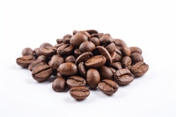 Naklejka premium Brown coffee beans isolated on white background. Generative AI