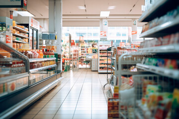 background of the interior of a supermarket out of focus