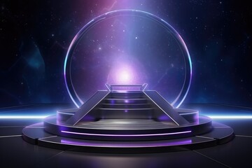 Abstract technology hud interface hologram elements neon lights, circle percent vitality innovation on hi tech future design. Generative AI