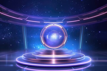 Abstract technology hud interface hologram elements neon lights, circle percent vitality innovation on hi tech future design. Generative AI