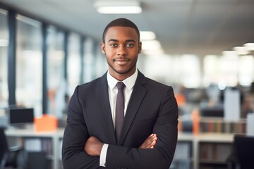 Fototapeta premium Young african businessman standing in office at work