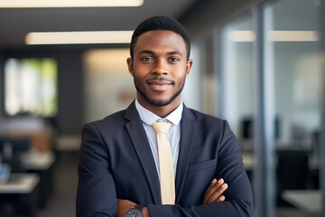 Young african businessman standing in office at work - obrazy, fototapety, plakaty