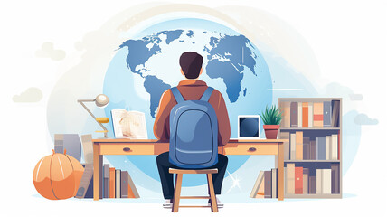 student at the table view from the back learning global drawing picture graphics