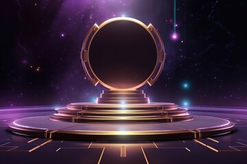 Abstract technology hud interface hologram elements neon lights, circle percent vitality innovation on hi tech future design. Generative AI