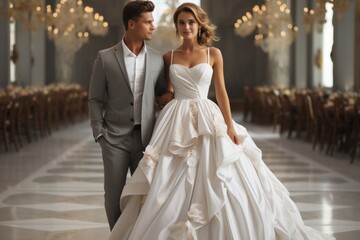 Naklejka premium groom with sweetheart bride at their wedding day