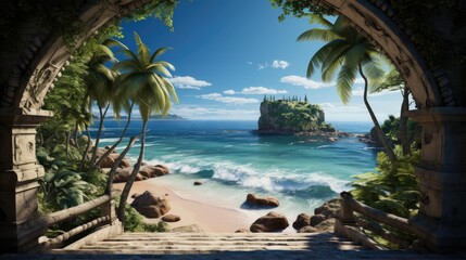 Fototapeta na wymiar Soaring beach view, tropical landscape design. summer holiday feel