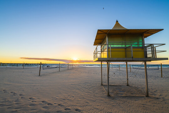 Glenelg Beach Surf Life Saving Tower At Sunset, South Australia