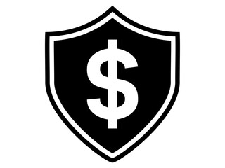 Shield with Dollar sign. Security, insurance, healthcare and support concept. Black and White line art style, editable vector file on transparent background. 
