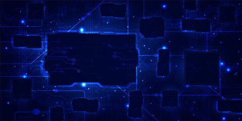 Digital technology CPU processor chip blue background, cyber nano circuit board microchip, abstract communication, innovation futuristic tech, internet network connection, Ai big data, illustration 3d