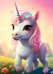 color illustration of unicorn, multicolored, rainbow, story, fantasy