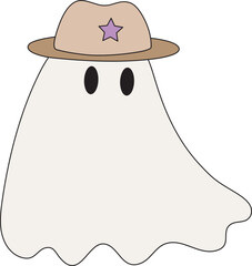 Cute Cowboy Ghost Halloween Isolated Illustration