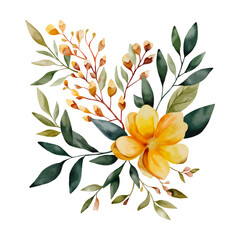 Watercolor vector fall bouquet isolated on white background. Autumn banner with sunflower, leaves and branches.