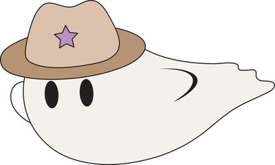 Cute Cowboy Ghost Halloween Flying Isolated Illustration