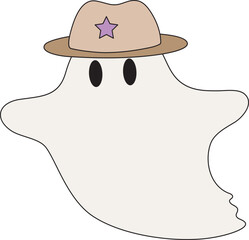Cute Cowboy Ghost Halloween Flying Isolated Illustration