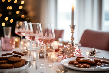 Naklejka premium Christmas luxury table decoration with Christmas cookies