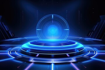 Abstract technology hud interface hologram elements neon lights, circle percent vitality innovation on hi tech future design. Generative AI