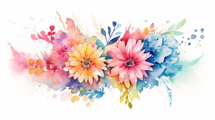 watercolor multicolored flowers isolated on a white background bouquet.