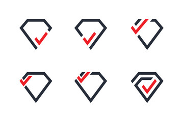 Diamond Check Logo Concept symbol icon sign Element Design. Jewelry, Tick, Jewellery Logotype. Vector illustration template © sir7