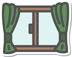 シンプルインテリア用品のステッカー単品アイコン　カーテン