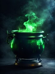 Magic Green Pot Halloween Witch Cauldron. ai generated